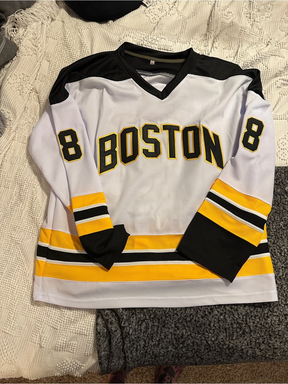 Happy Gilmore Boston Jersey in White, Black & Yellow.